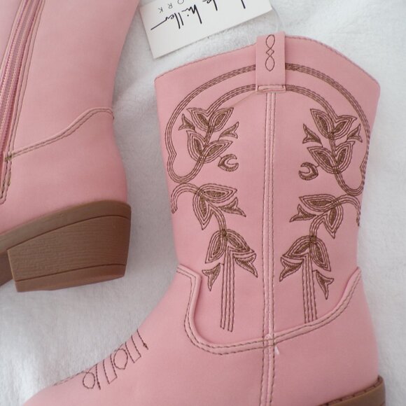 Dusty Pastel Pink Floral Embroidered Western Toddler Cowgirl Boots NWT Defect - Picture 3 of 9